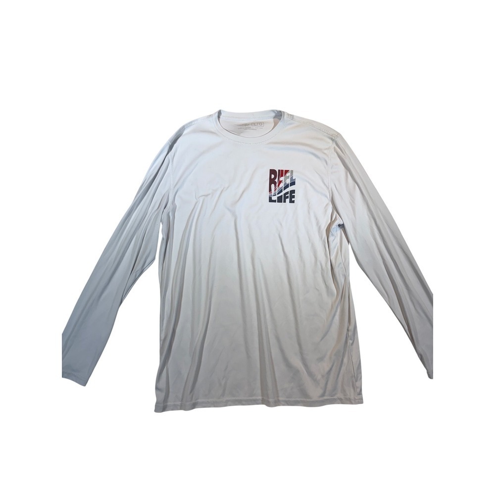 Reel Life Mens White Performance Fishing Shirt Long Sleeve Graphic Tee Large